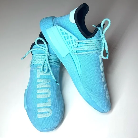 ADIDAS MEN’S HUMAN RACE NMD PHARRELL WILLIAMS ORIGINALS SIZE- 9 AQUA BLUE